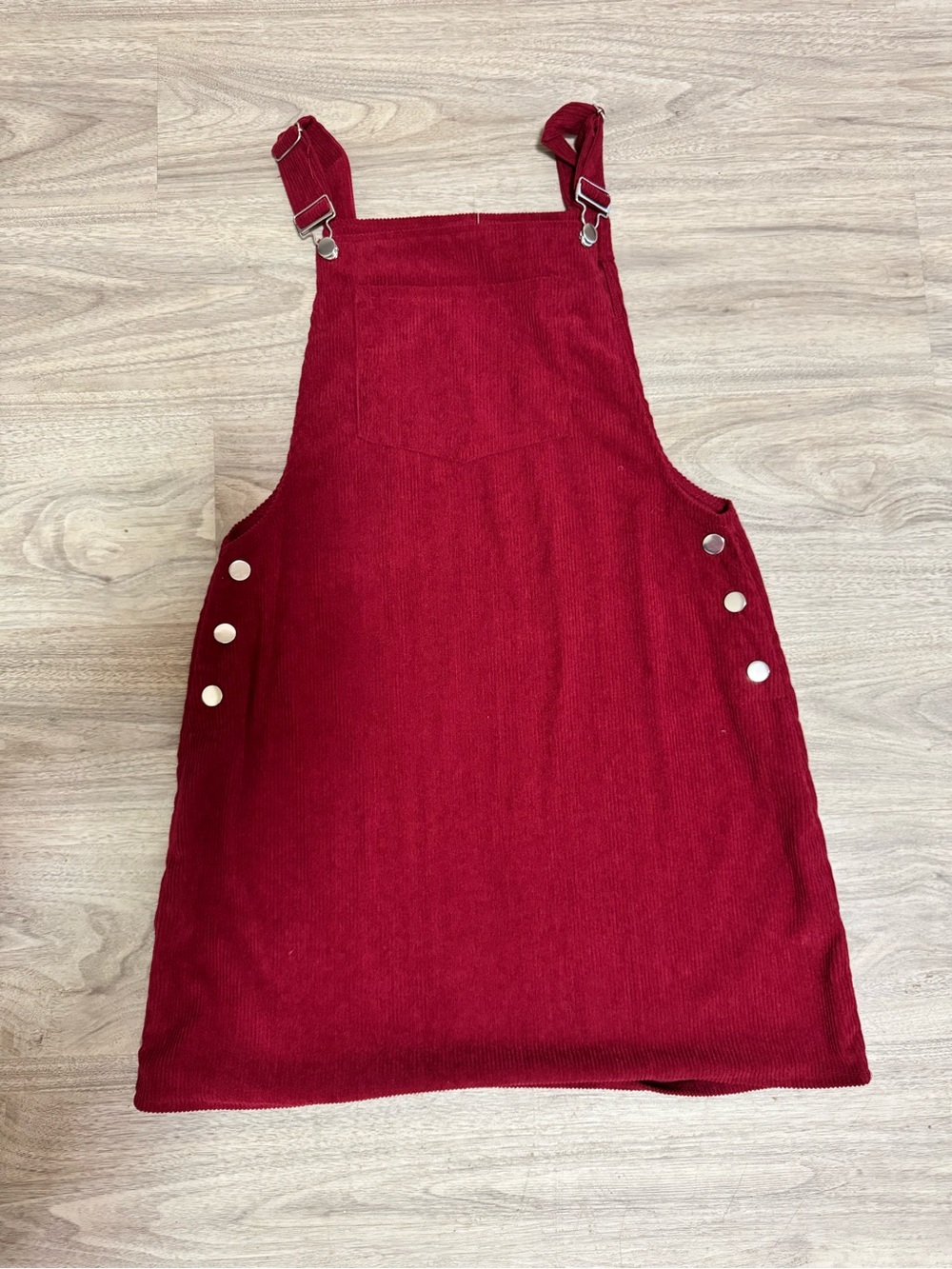 Red Corduroy Mini Pinafore Dress